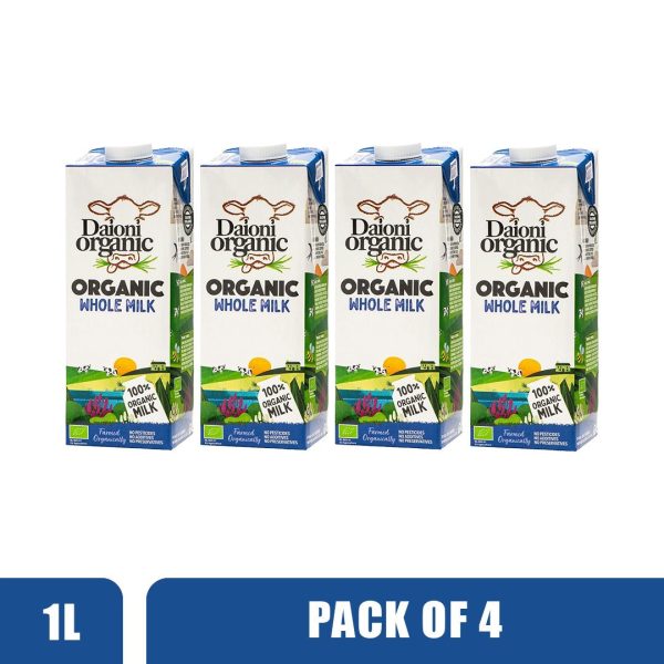 DAIONI ORGANIC Whole UHT Milk, 1L - Pack of 4 Online Sale