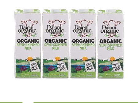 DAIONI ORGANIC Semi-Skimmed UHT Milk, 1L - Pack of 4 Online Sale