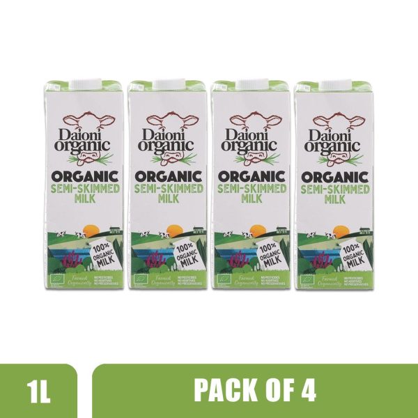 DAIONI ORGANIC Semi-Skimmed UHT Milk, 1L - Pack of 4 Online Sale