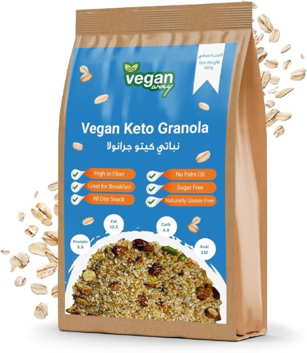 VEGAN WAY Vegan Keto Granola, Breakfast Muesli with Nuts & Seeds - Vegan, Gluten Free, Keto Friendly, Sugar Free - 400g Online now